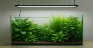 Éclairage LED sur aquarium planté avec plantes aquatiques en pleine santé