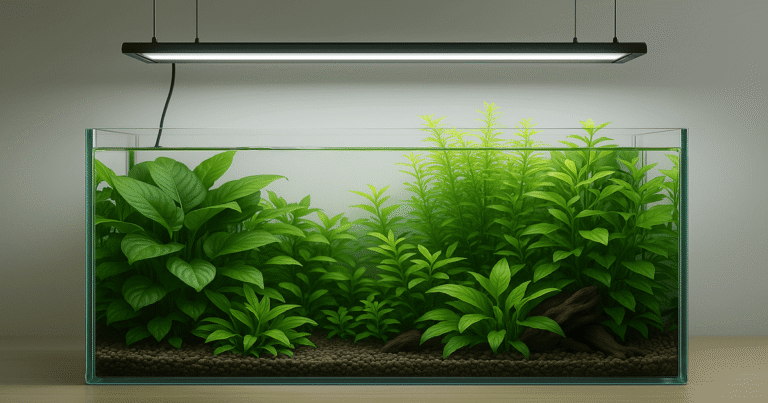 Éclairage LED sur aquarium planté avec plantes aquatiques en pleine santé