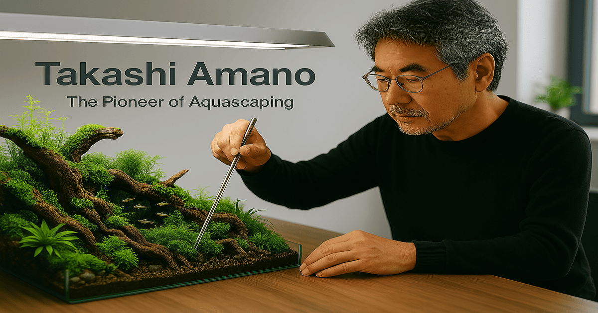 Image professionnelle illustrant Takashi Amano : Le pionnier de l’aquascaping - Guide complet 2025