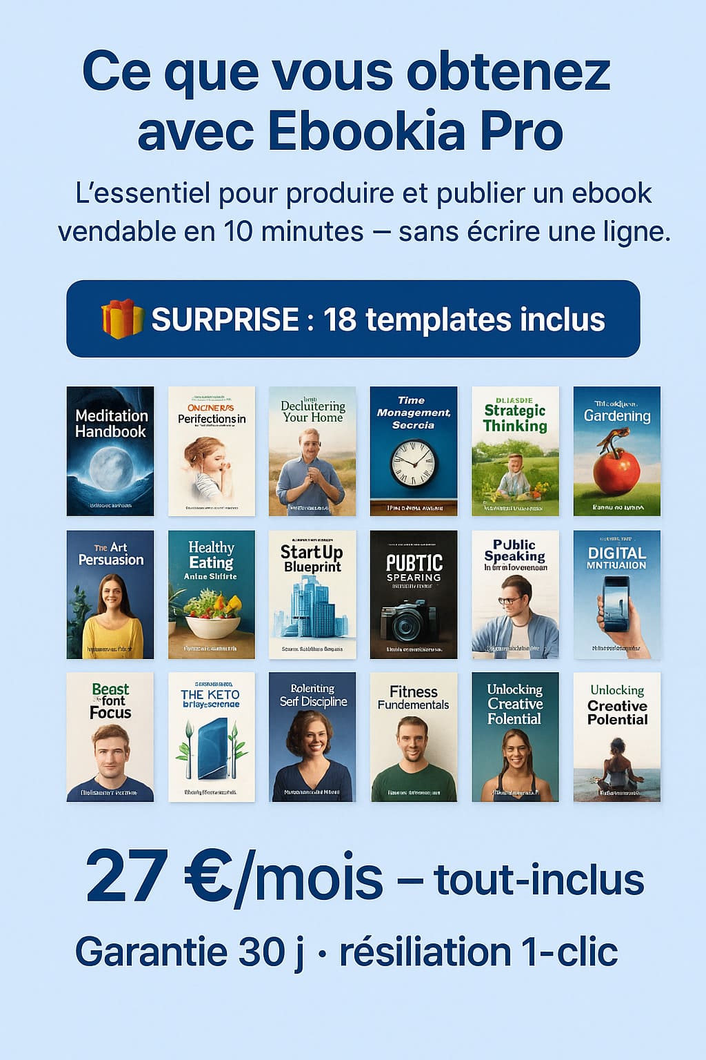 Ebookia Pro — Aperçu interface, génération automatique du plan et des chapitres