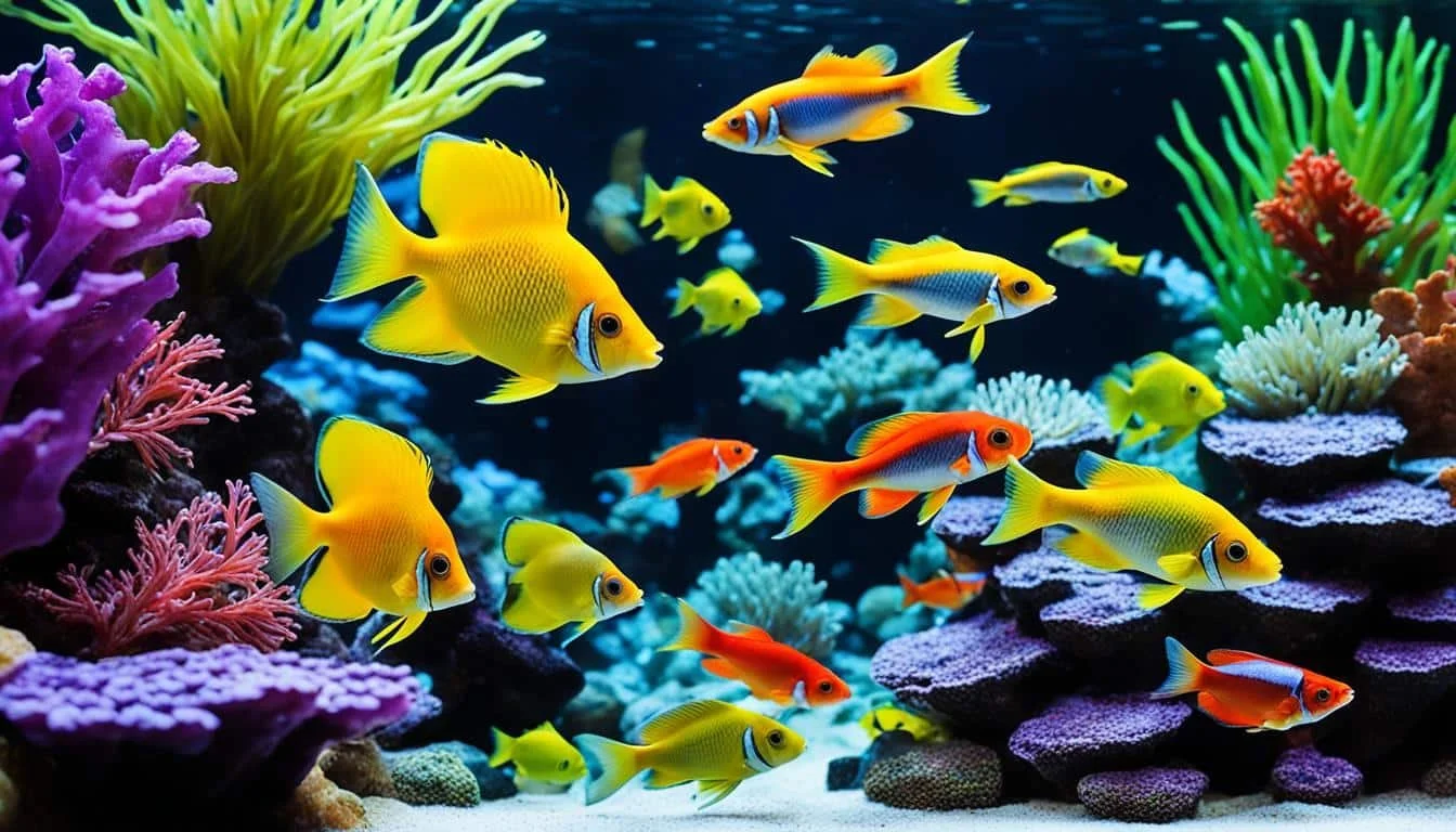 Poisson guppy coloré dans aquarium planté